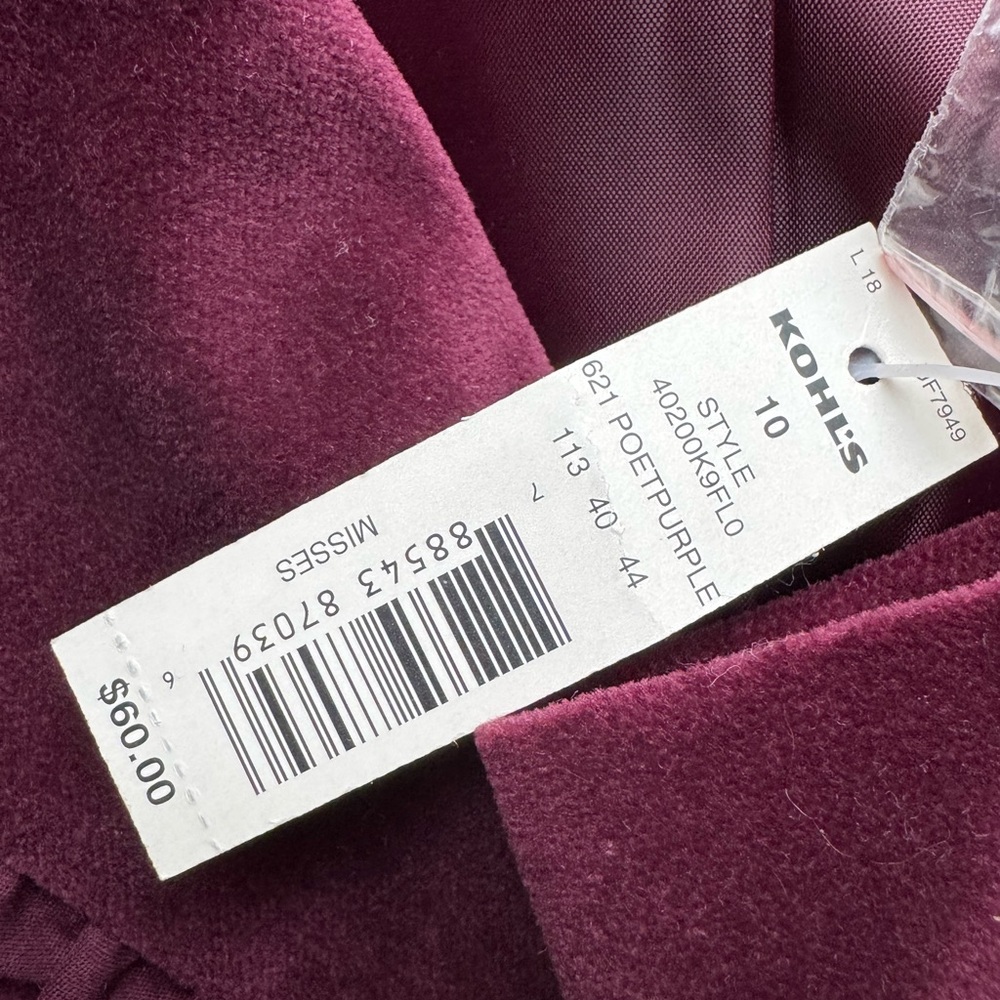 Apt. 9 Plum Velvet Blazer Jacket Size 10 Ruffle Trim NWT - Picture 5 of 5